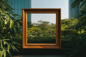 Framed nature scene blends with modern architecture, creating in