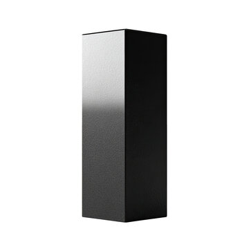 A grayscale, rectangular pillar, lit on one side, against a stark black background