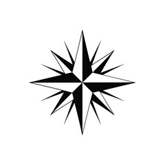 Black and white stylized compass rose with many points