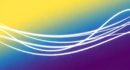 Abstract flowing light trails on a vibrant yellow and purple gradient background