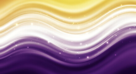 Abstract flowing waves of nonbinary pride flag colors with subtle sparkling highlights