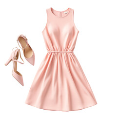 Elegant blush dress and heels ensemble, perfect for a romantic date night or stylish summer party, adding a touch of sophistication and feminine charm