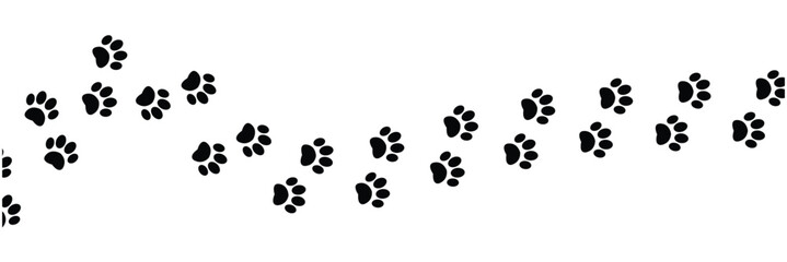 Vector paw trail of animal footprint. Dog, cat, puppy, fox, wolf tracks isolated on white background. Animal tracks in silhouette. Wild animal footsteps in eps 10.