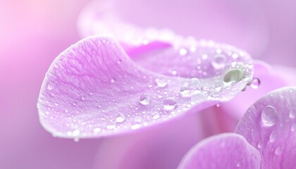 Close-up of a delicate purple flower petal with water droplets, soft focus.
