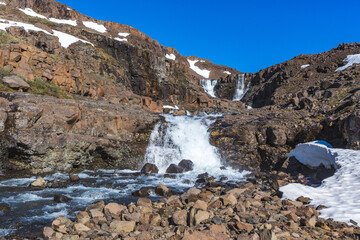 Waterfall on the Putorana Plateau. Russia, Taimyr.