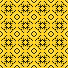 Seamless geometric pattern with abstract shapes on yellow background