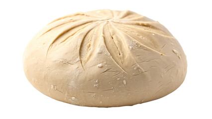 Round loaf of raw bread dough with scored pattern isolated on transparent background