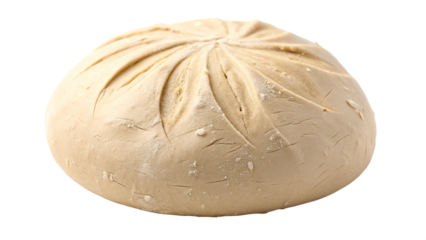 Round loaf of raw bread dough with scored pattern isolated on transparent background