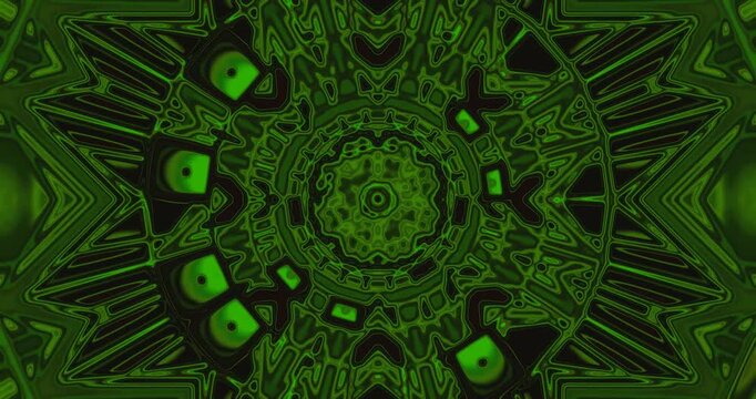 Colorful green patterns swirl and flow in a continuous loop, creating a mesmerizing tunnel effect. This seamless screensaver draws viewers into a captivating visual journey.