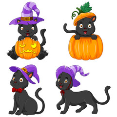 Four Cute Black Cats in Halloween Costumes kittens