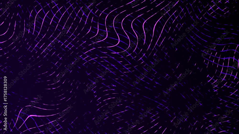 Wall mural moving neon swirling lines with wave warp effects patchwork glowing pattern design on a dark gradien