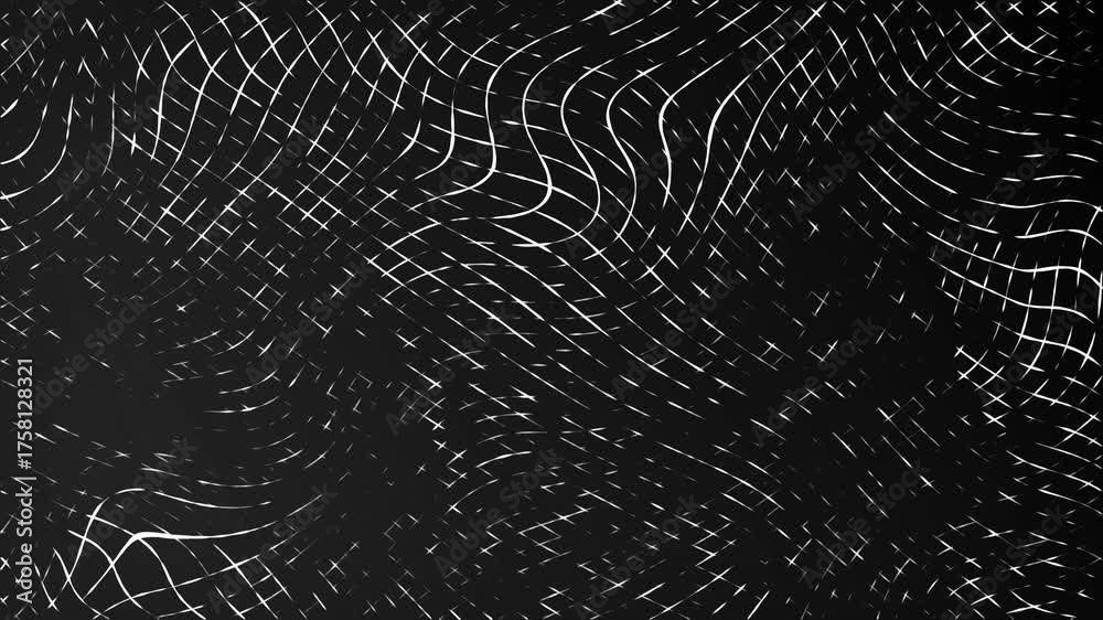 Wall mural moving neon swirling lines with wave warp effects patchwork glowing pattern design on a dark gradien