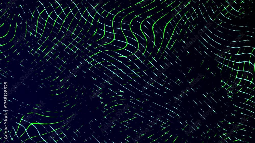 Wall mural moving neon swirling lines with wave warp effects patchwork glowing pattern design on a dark gradien
