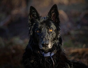 Fototapeta premium Black Wolf – Dark Forest Portrait