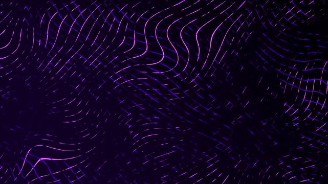 Moving neon swirling lines with wave warp effects patchwork glowing pattern design on a dark gradient background dynamic abstract motion graphics textured overlay colour way royal purple velvet