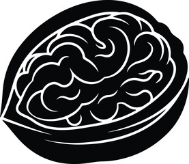Vector walnut nut in shell kernel monochrome style silhouette Illustrator