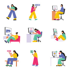 Users managing digital access and online security Illustration Set 2