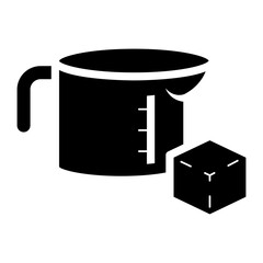 measuring cup with sugar cube glyph icon