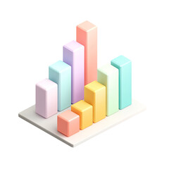 Fototapeta premium 3D pastel-colored bar chart on a white base against a black background, showing varying heights
