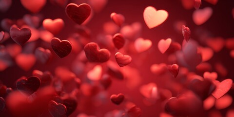 Vibrant Red Background with Soft Heart Shapes for Romantic Celebrations and Love Themes in Various Media