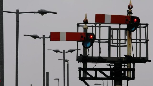 St Erth, United Kingdom - October 3, 2025: Mechanical semaphore signal used at railway
