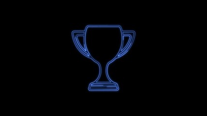 Blue trophy cup isolated on black. Icon animation 4k stock video.