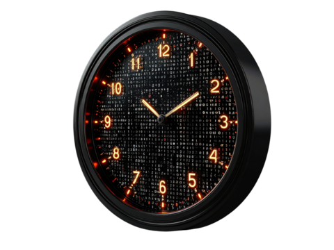 Modern binary clock with led matrix display and digital time futuristic technology concept isolated on transparent background
