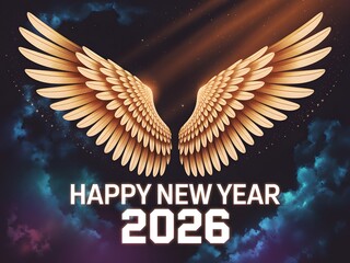 Celebrate the arrival of 2026 with these stunning golden wings and heavenly beams of light wishing everyone a joyful and prosperous new year ahead