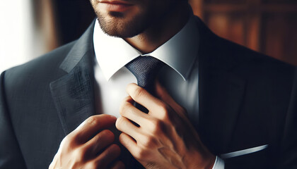 넥타이를 고쳐매는 남자