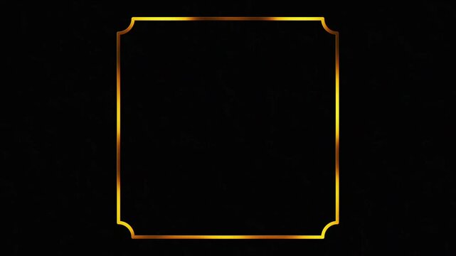 Luxurious square frame with shiny gold color on black background
