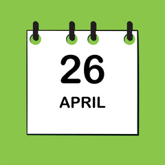 April 26. Daily Calendar icon for design. Simple design for business brochure, flyer, print media, advertisement. Easily editable.