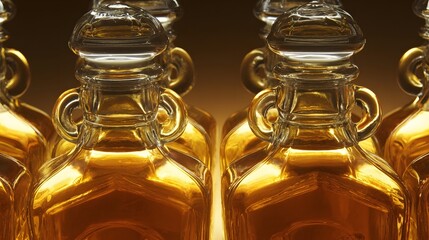 backlighting. An elegant display of wine bottles showcasing intricate glass textures and labels, illuminated by warm backlighting. bar promotions.