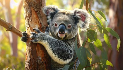 Fototapeta premium Koala in Eucalyptus Tree - An Australian Icon in Nature.