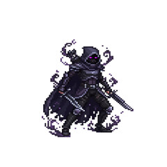pixel art shadow monk hero dark spiritual fighter