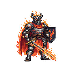 pixel art fire knight hero fantasy warrior character