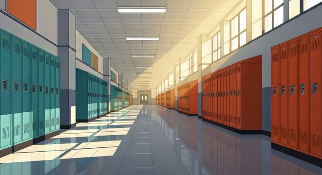 School Hallway with Lockers