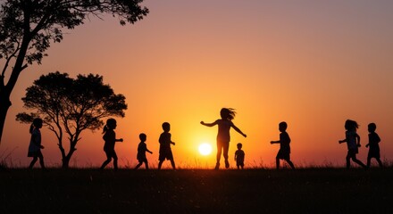 Fototapeta premium Children Playing at Sunset