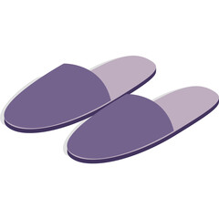Pair of light purple and light grey house slippers with rounded toes and a shadow cast below them on a transparent background