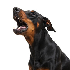 Obraz premium Doberman shows pure danger with its aggressive bark, an image of true danger. 