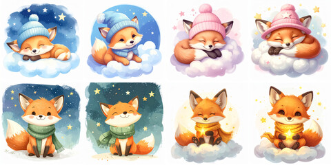 Dream Fox on Cloud with Stars – Soft Pastel Children’s Illustration, generated ai