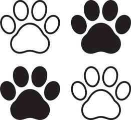 Fototapeta premium minimal pawprint icons 2x2 black silhouettes and outlined pads vector ai eps png jpeg for logo and pattern use
