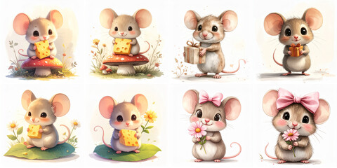 Cute Little Mouse with Cheese and Flower – Soft Pastel Children’s Book Illustration, generated ai