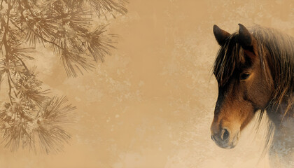 Background for a New Year's card with a horse image