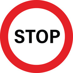 Clear red and white circular stop sign with the word stop in bold black letters