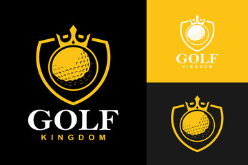 Golf Kingdom Logo Design Crown Shield and Golf Ball