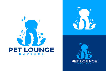 Pet Lounge Daycare Logo with Dog Silhouette and Bubbles