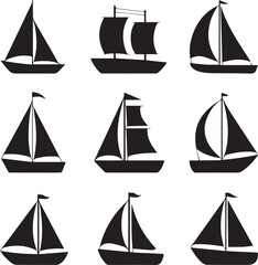 set of sailboat silhouettes vector icons nautical illustration pack ai eps jpeg png perfect for logos patterns and prints