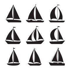minimal sailboat silhouettes pack icons vector ai eps jpeg png nautical clipart for web print and branding projects