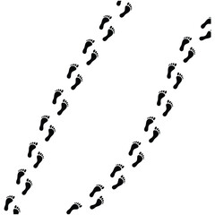Footprints path vector illustration. Footsteps, walking, journey, tracking, or navigation symbol for travel, hiking, or exploration. Black silhouette isolated on white background in eps 10.