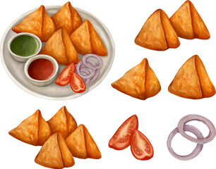 Watercolor Delicious India Food Samosa Clipart Collection